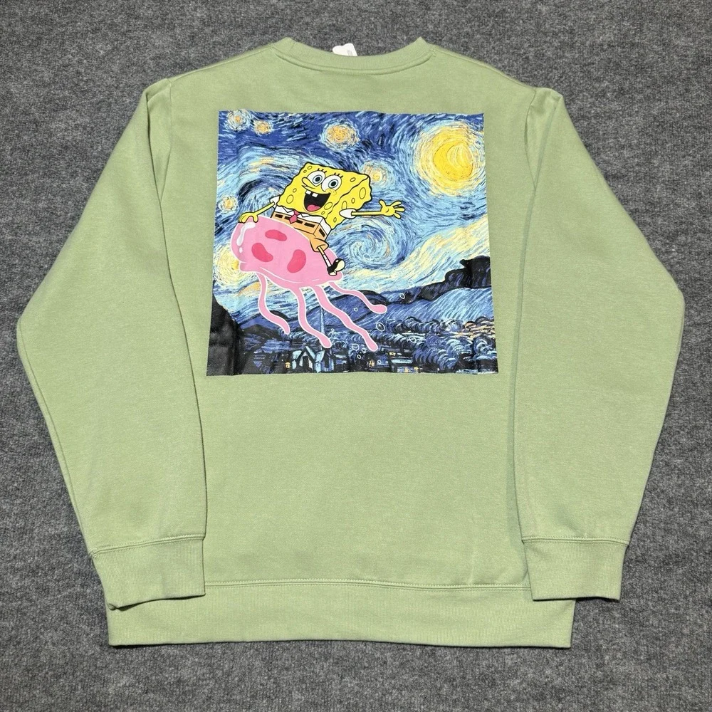 Nickelodeon Sweatshirt Spongebob Squarepants Painting Starry Night L Green NWT‎